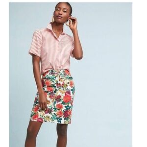 Maeve Floral Denim Red and Green Skirt